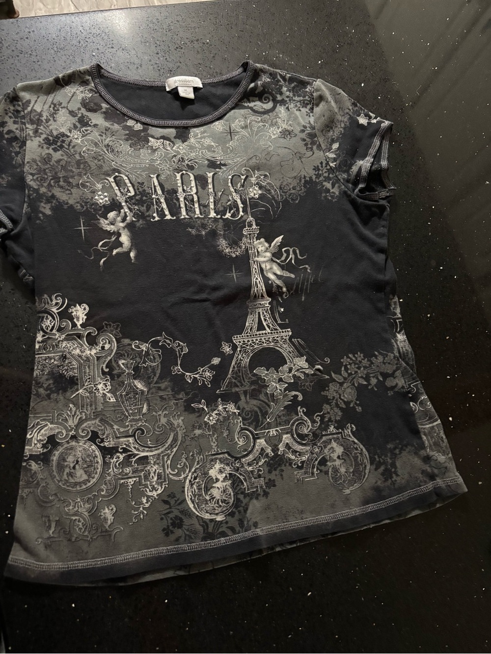 dressbarn Black Paris Graphic Short Sleeve Tee